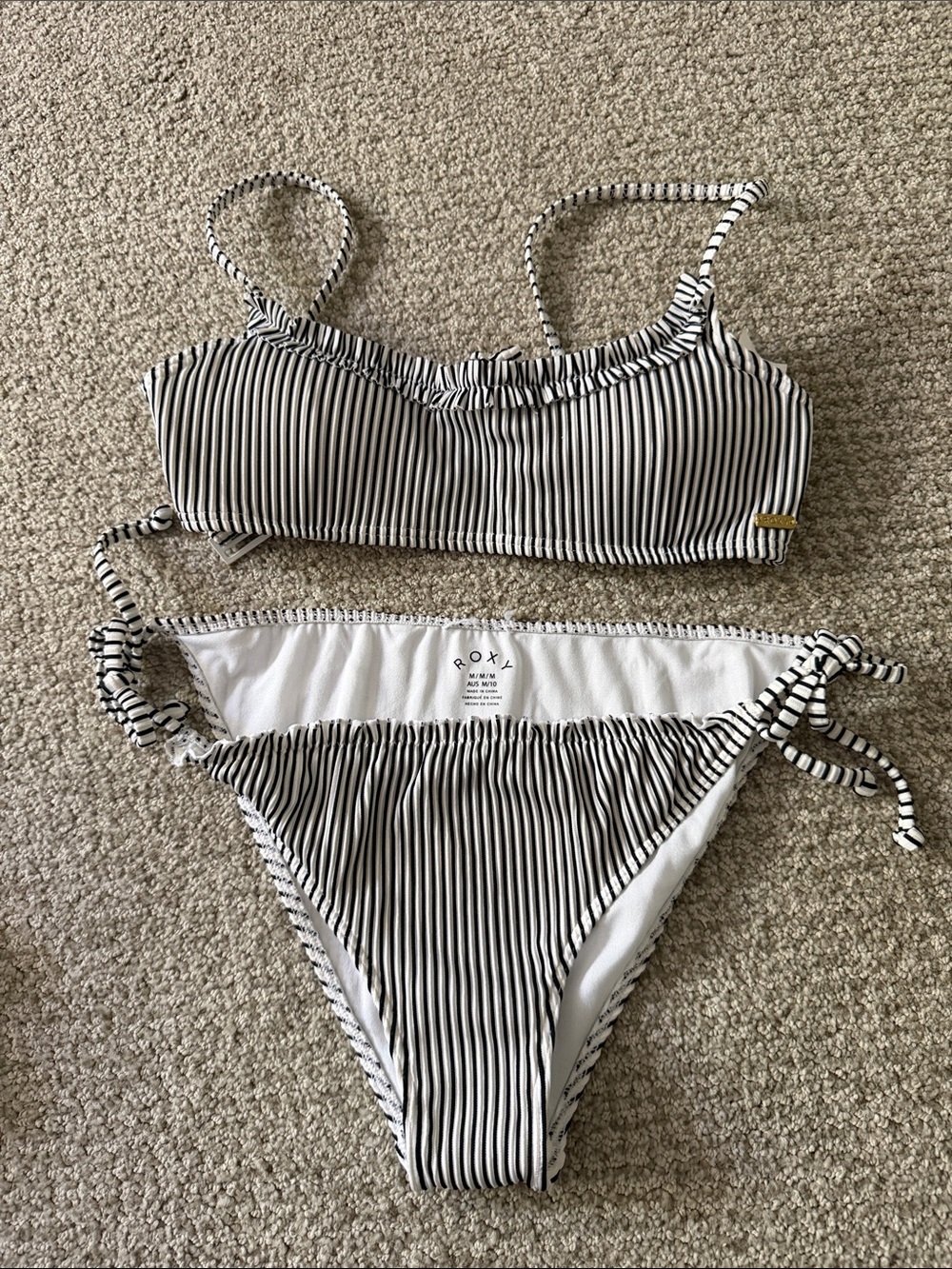 Roxy Black & White Vertical Stripe Bikini